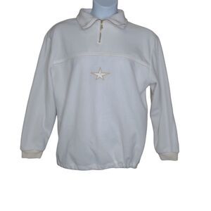 VINTAGE 90s Bogner white fleece‎ quarter zip embroidered star pullover L